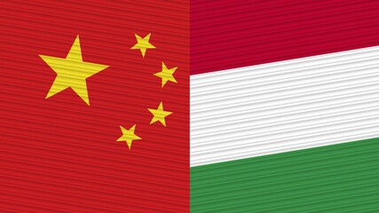 Hungary and China Two Half Flags Together Fabric Texture Illustration