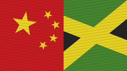 Jamaica and China Two Half Flags Together Fabric Texture Illustration