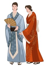 Obraz premium Man and woman wearing Japanese kimono clothes