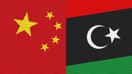 Libya and China Two Half Flags Together Fabric Texture Illustration