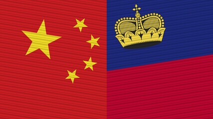 Liechtenstein and China Two Half Flags Together Fabric Texture Illustration