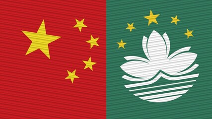 Macau and China Two Half Flags Together Fabric Texture Illustration
