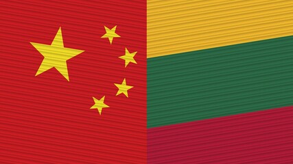 Lithuania and China Two Half Flags Together Fabric Texture Illustration