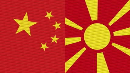 Macedonia and China Two Half Flags Together Fabric Texture Illustration