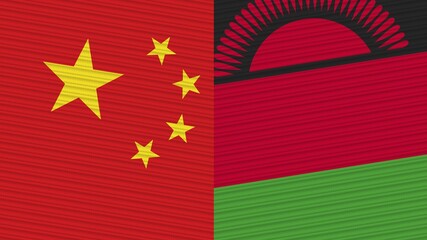 Malawi and China Two Half Flags Together Fabric Texture Illustration