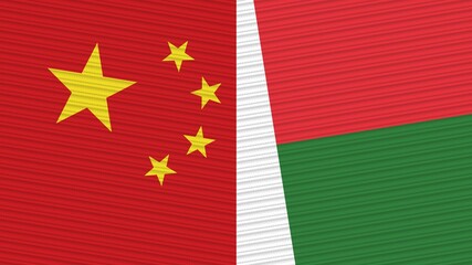 Madagascar and China Two Half Flags Together Fabric Texture Illustration