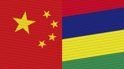 Mauritius and China Two Half Flags Together Fabric Texture Illustration