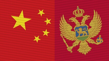 Montenegro and China Two Half Flags Together Fabric Texture Illustration