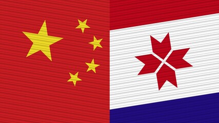 Mordovia and China Two Half Flags Together Fabric Texture Illustration