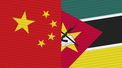 Mozambique and China Two Half Flags Together Fabric Texture Illustration