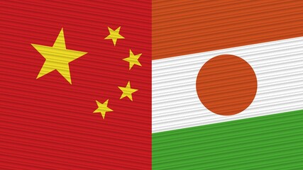 Niger and China Two Half Flags Together Fabric Texture Illustration