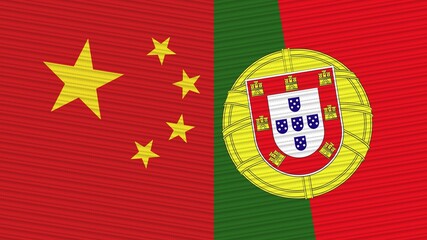 Portugal and China Two Half Flags Together Fabric Texture Illustration