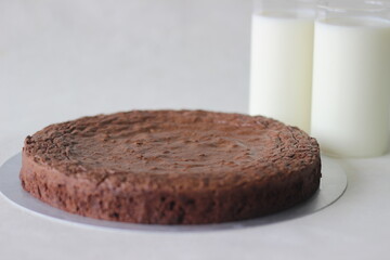 Home baked fudgy chocolate brownie.