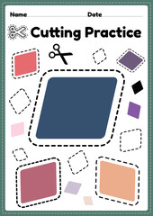 Cutting activities for fine motor skills for preschool kids to cut the paper with scissors to improve coordination and develop small muscles for kindergarten children in a printable illustration page.