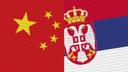 Serbia and China Two Half Flags Together Fabric Texture Illustration