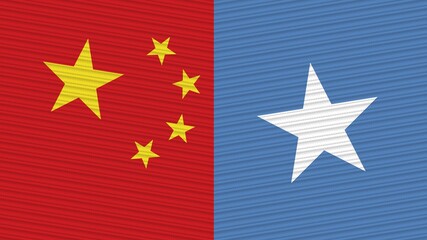 Somalia and China Two Half Flags Together Fabric Texture Illustration