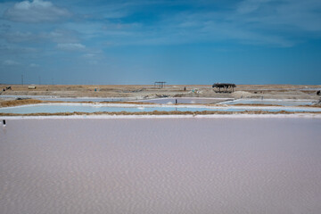 View of Manaure, Colombia's Most Important Maritime Salt Slats, with Pits of Pink and Blue Sky...