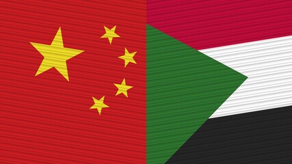 Sudan and China Two Half Flags Together Fabric Texture Illustration