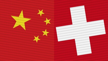 Switzerland and China Two Half Flags Together Fabric Texture Illustration