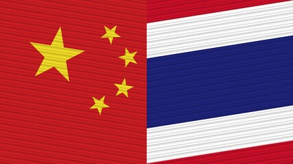 Thailand and China Two Half Flags Together Fabric Texture Illustration