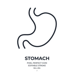 Human stomach editable stroke outline icon isolated on white background flat vector illustration. Pixel perfect. 64 x 64.