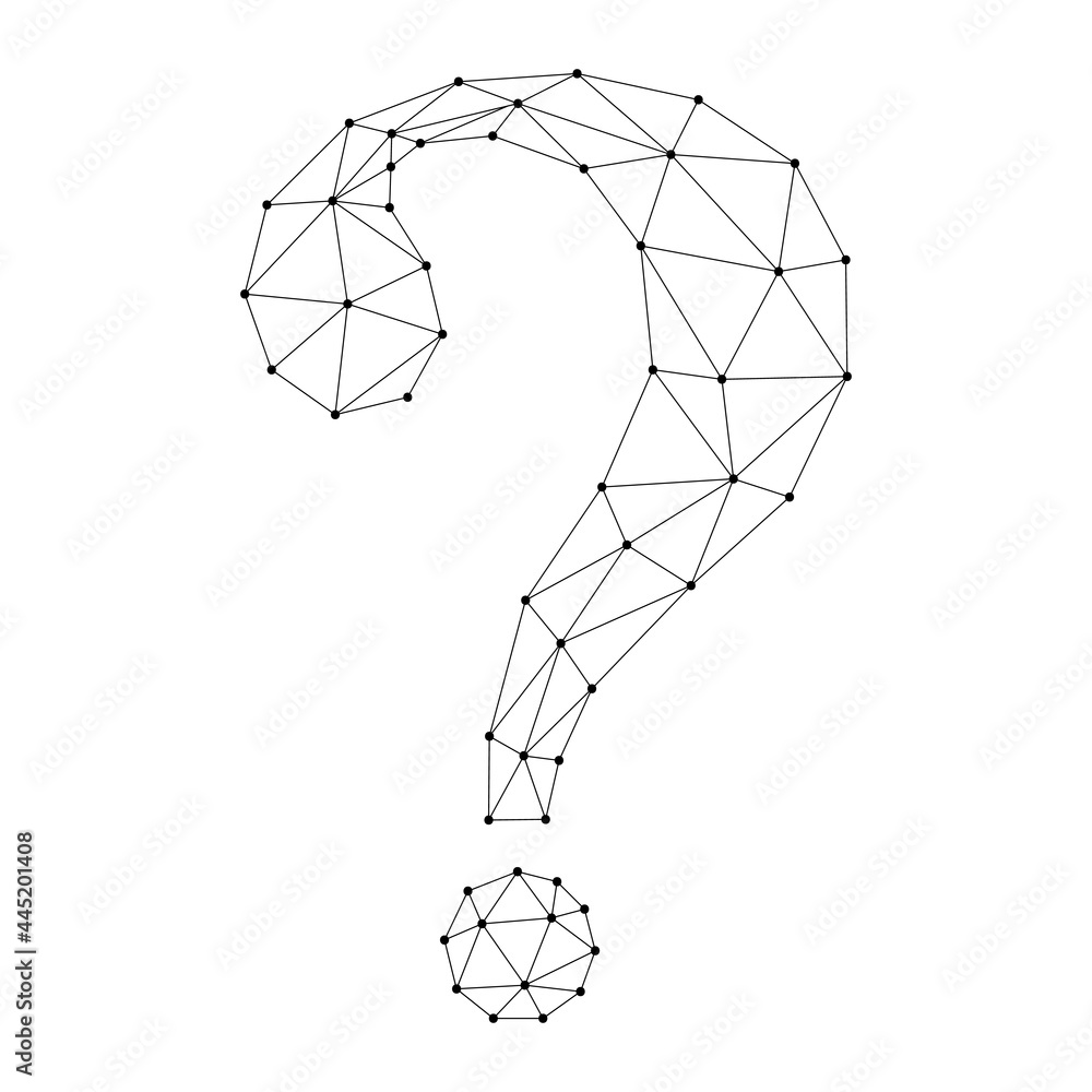 Poster large question mark from abstract futuristic polygonal black lines and dots. vector illustration.