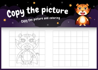 copy the picture kids game and coloring page with a cute tiger using halloween costume