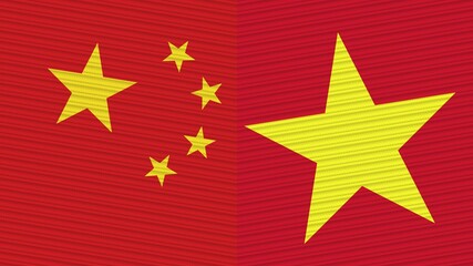 Vietnam and China Two Half Flags Together Fabric Texture Illustration