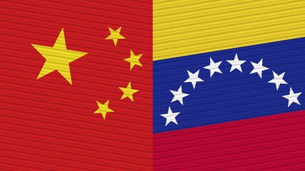 Venezuela and China Two Half Flags Together Fabric Texture Illustration