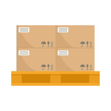 Warehouse parcel on pallet icon flat isolated vector