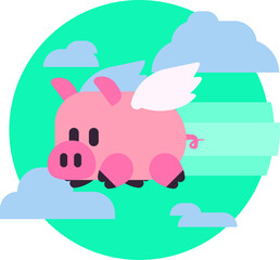 
Vector illustration of a cute little pig flying through the clouds. It serves as an institutional metaphor for banks, money, income or other themes such as textile printing for children's clothes.