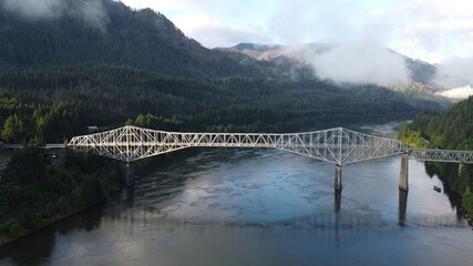 Aerial view of The Bridge of the Gods in Cascade Locks, Oregon