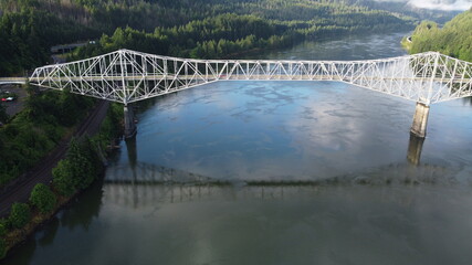 Aerial view of The Bridge of the Gods in Cascade Locks, Oregon