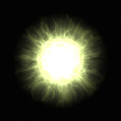 Bright yellow star in deep space. Supernova. Yellow dwarf star.