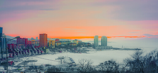 Winter cityscape of Vladivostok, Russia
