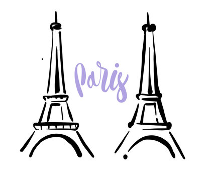 Sketch of Eiffel Tower. Romantic symbol in France. Sightseeing landmark.