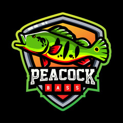 Peacock bass fish mascot. esport logo design