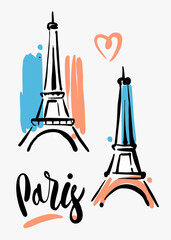 Sketch of Eiffel Tower. Romantic symbol in France. Sightseeing landmark.