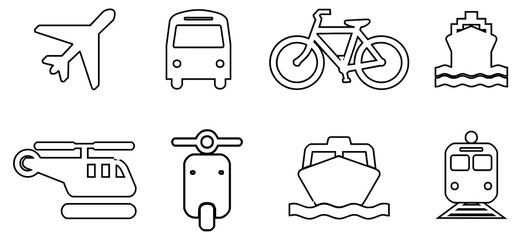 Black White Transport Line Icons