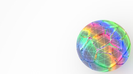 minimal glass multicolored cracked cracked ball sphere on white floor 3d render