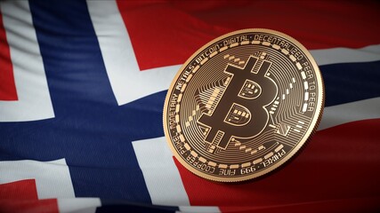 Bitcoin coin with flag of Norway.