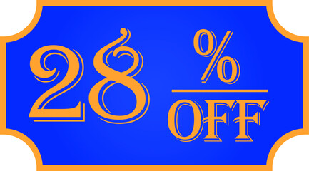 28 percent off- blue. Promotional discount label for promotions and discount offers.