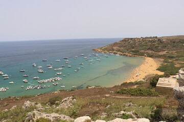 Gozo Calypso cave view blue sea - obrazy, fototapety, plakaty