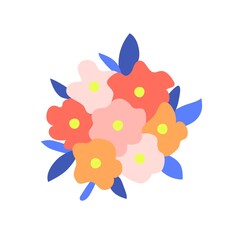 Simple color vector drawing. Cute little bunch of flowers isolated on white background. Bouquet, birthday, floral decor.