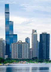 Chicago skyline with boats on Lake Michigan