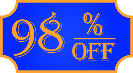 98 percent off- blue. Promotional discount label for promotions and discount offers.