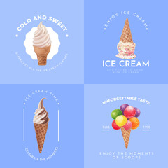 Logo design with ice cream flavor concept,watercolor style