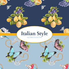 Pattern seamless template with Italian style concept,watercolor style