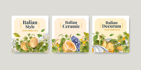 Banner template with Italian style concept,watercolor style