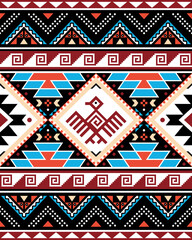 Aztec Triabl geometric seamless vector pattern with bird and traingles - Peruvian rug or carpet style, 8x10 format, Southwestern decor
